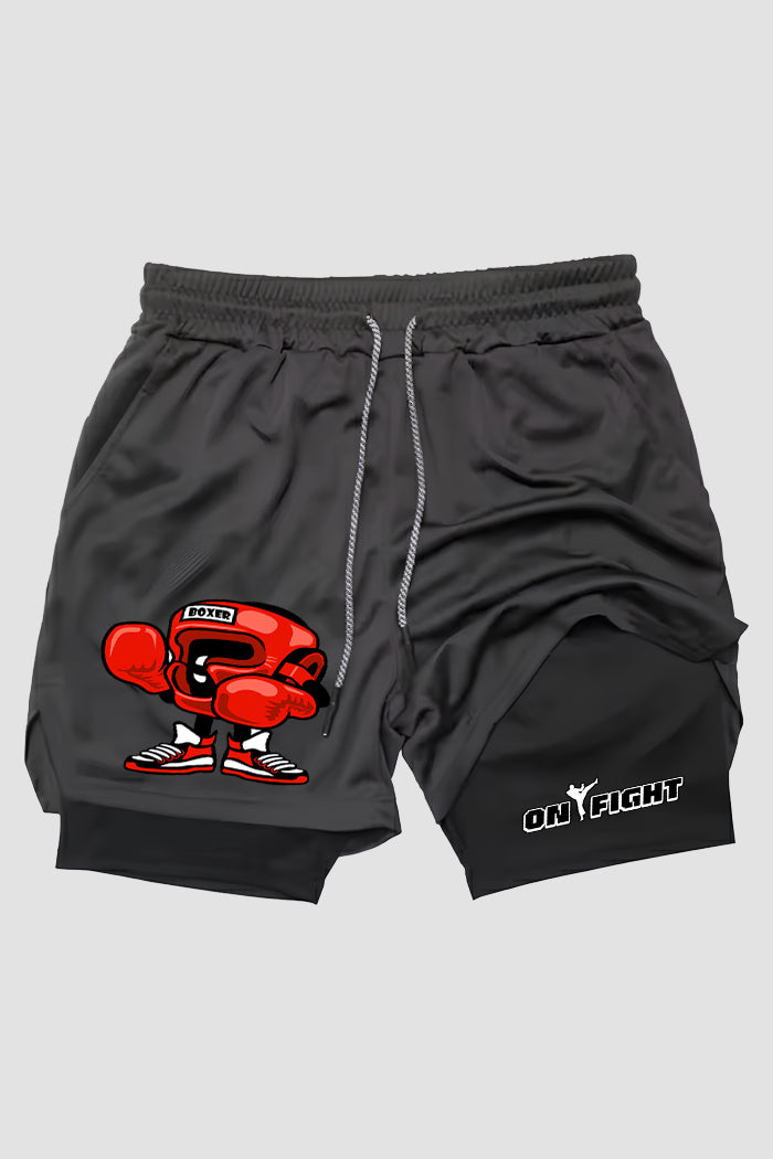 Short de compressão 2 em 1 boxe Luvas 3D Vermelhas