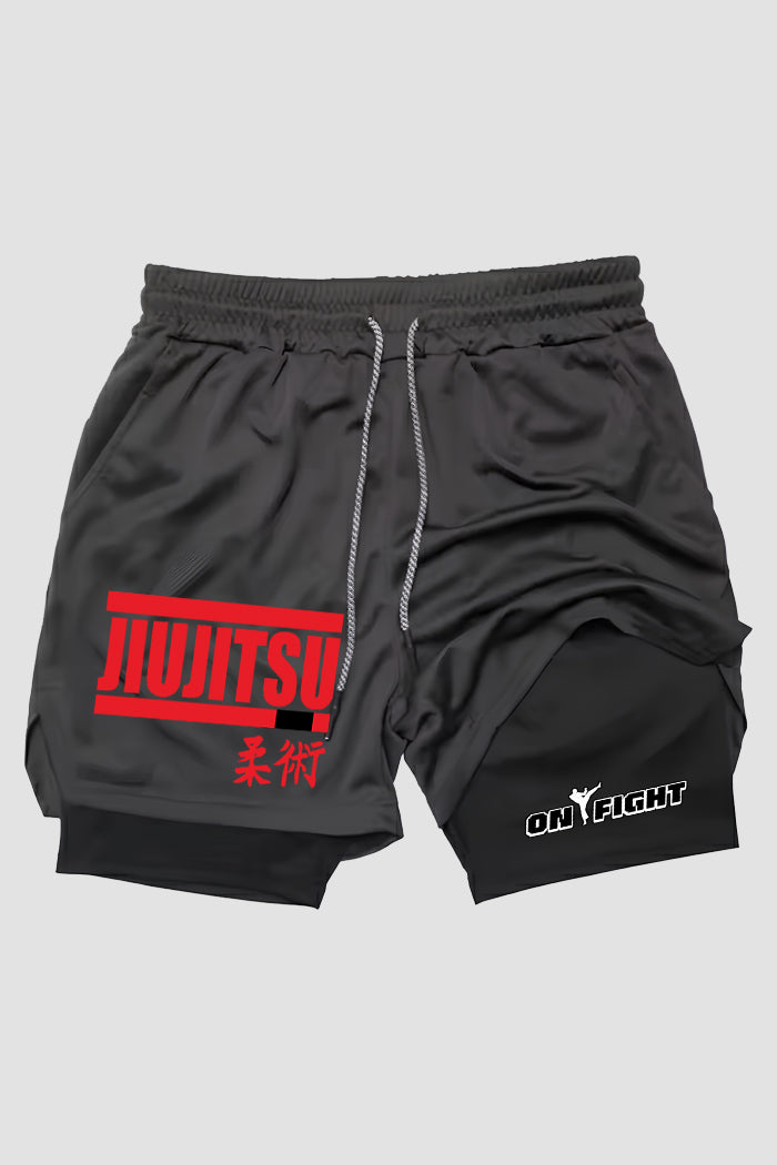 Short de compressão 2 em 1 jiu-jitsu Kanji Jiu-Jitsu Red Edition