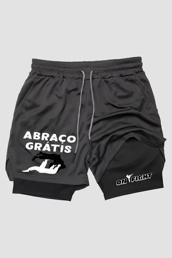 Short de compressão 2 em 1 jiu-jitsu Abraço Grátis