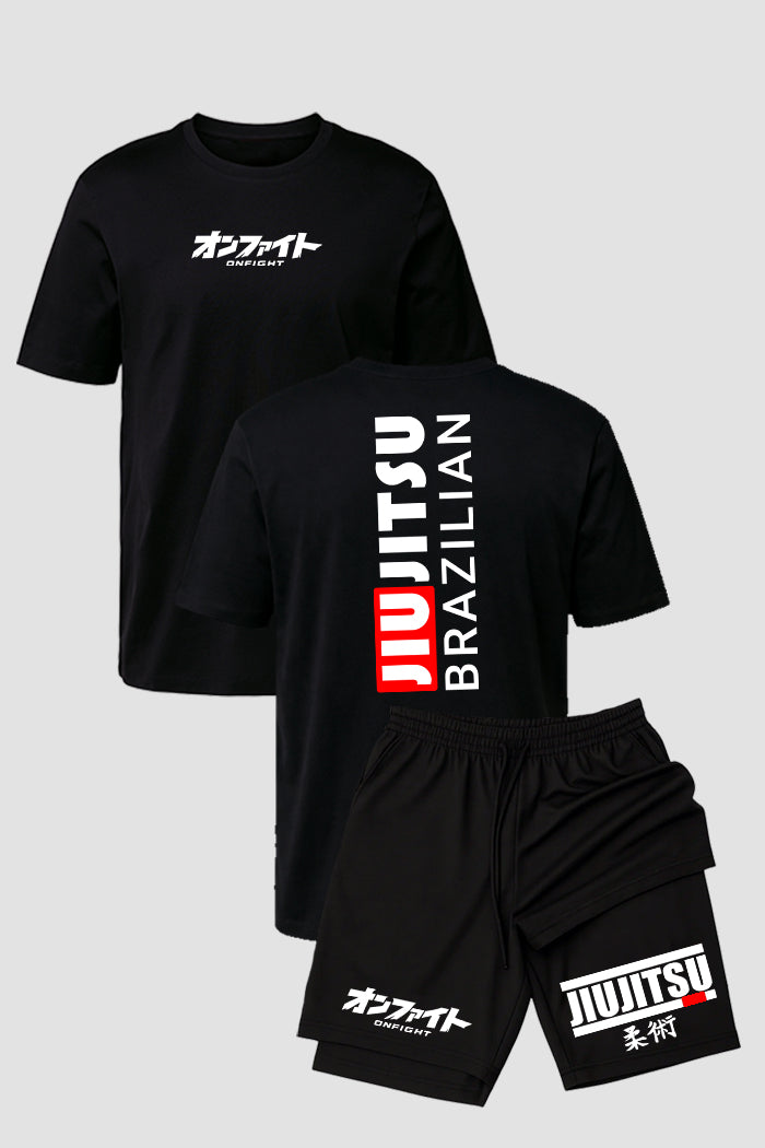 Kit Camiseta algodão com Short Dry Fit Jiu Jitsu Brazilian Jiu-Jitsu