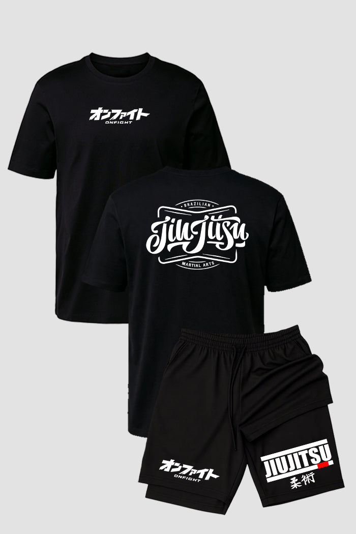 Kit Camiseta algodão com Short Dry Fit Jiu Jitsu Brazilian Martial Arts BJJ