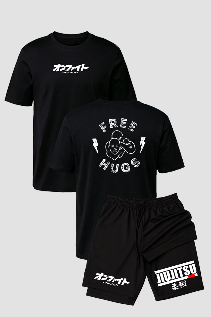 Kit Camiseta algodão com Short Dry Fit Jiu Jitsu Free Hugs – Onfight