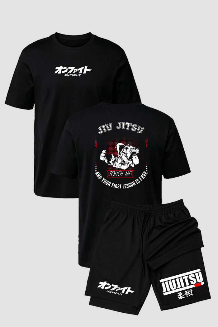 Kit Camiseta algodão com Short Dry Fit Jiu Jitsu Touch me your lesson is free