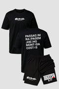 Kit Camiseta algodão com Short Dry Fit Jiu Jitsu Passagem Raspagem Joelho Montada Costas