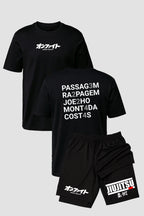 Kit Camiseta algodão com Short Dry Fit Jiu Jitsu Passagem Raspagem Joelho Montada Costas