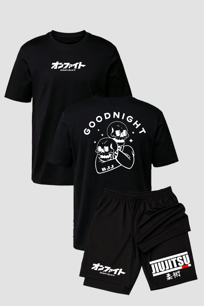 Kit Camiseta algodão com Short Dry Fit Jiu Jitsu Good Night bjj