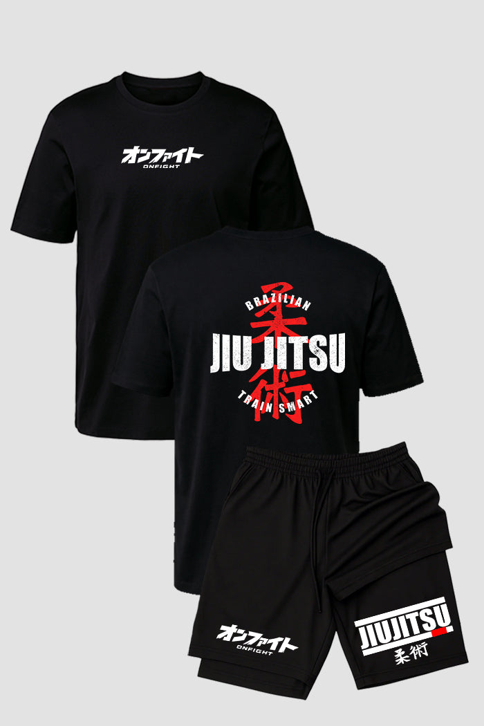 Kit Camiseta algodão com Short Dry Fit Jiu Jitsu Train Smart