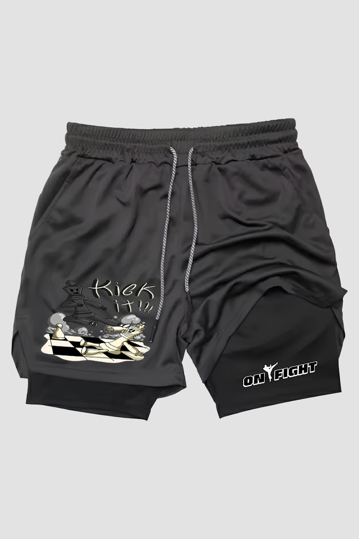 Short de compressão  2 em 1 karate Chess Fighter