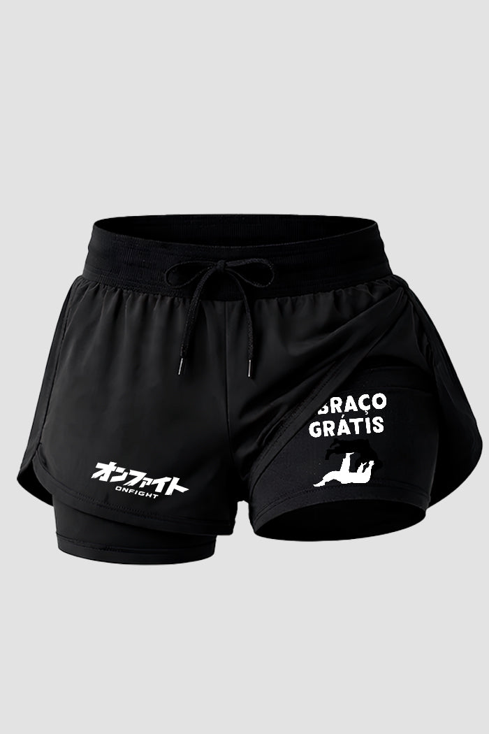Short de compressão 2 em 1 feminino jiu-jitsu Abraço grátis