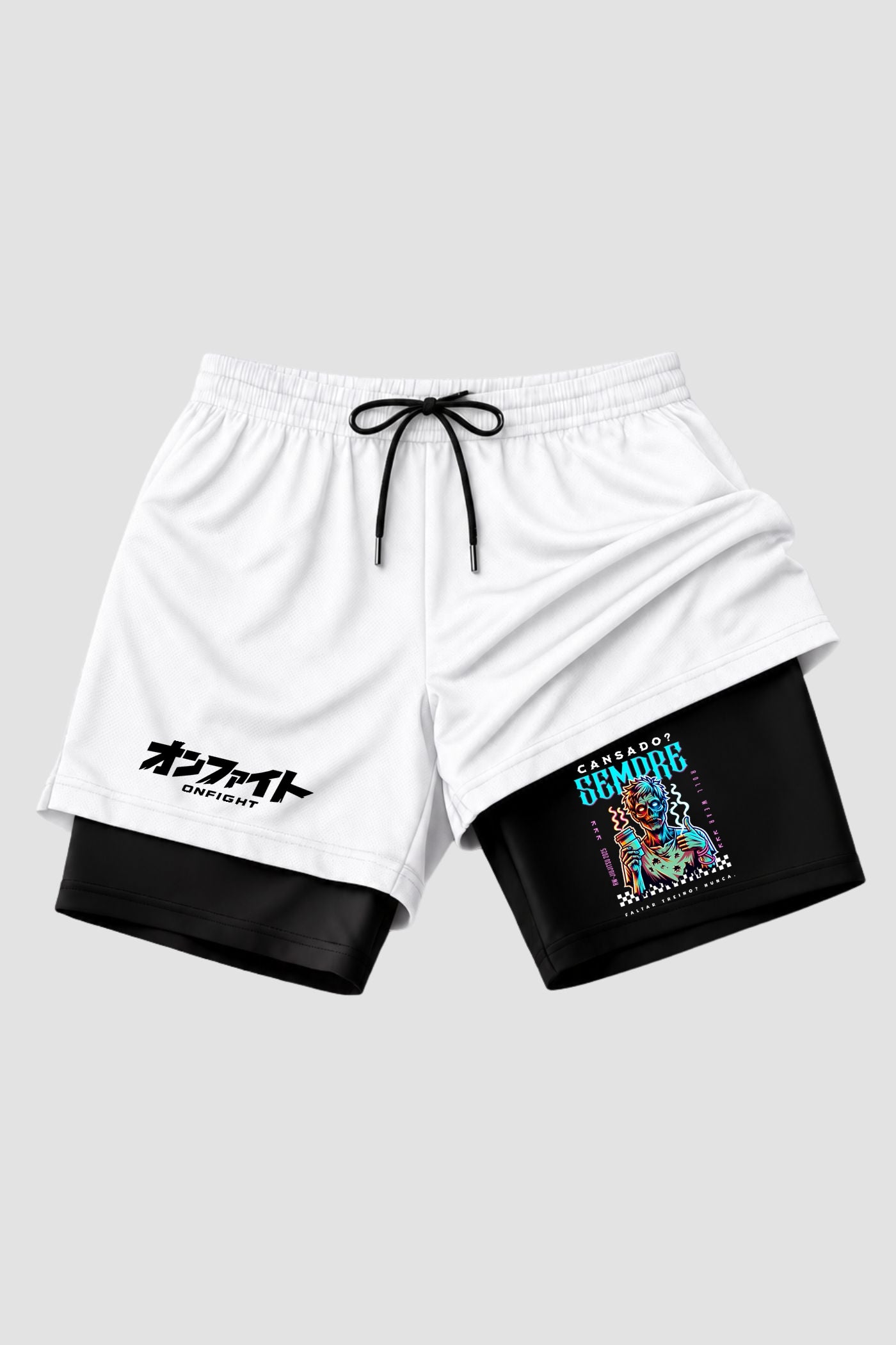 Short de compressão 2 em 1 jiu-jitsu Cansado Sempre