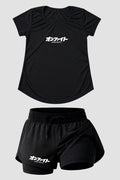 kIT Camiseta Dry fit Femino com short de compressão  Onfight basic Preto