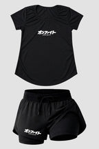kIT Camiseta Dry fit Femino com short de compressão  Onfight basic Preto