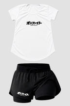 kIT Camiseta Dry fit Femino com short de compressão Onfight basic Branco
