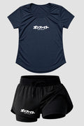 kIT Camiseta Dry fit Femino com short de compressão Onfight basic Azul Marinho