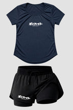 kIT Camiseta Dry fit Femino com short de compressão Onfight basic Azul Marinho