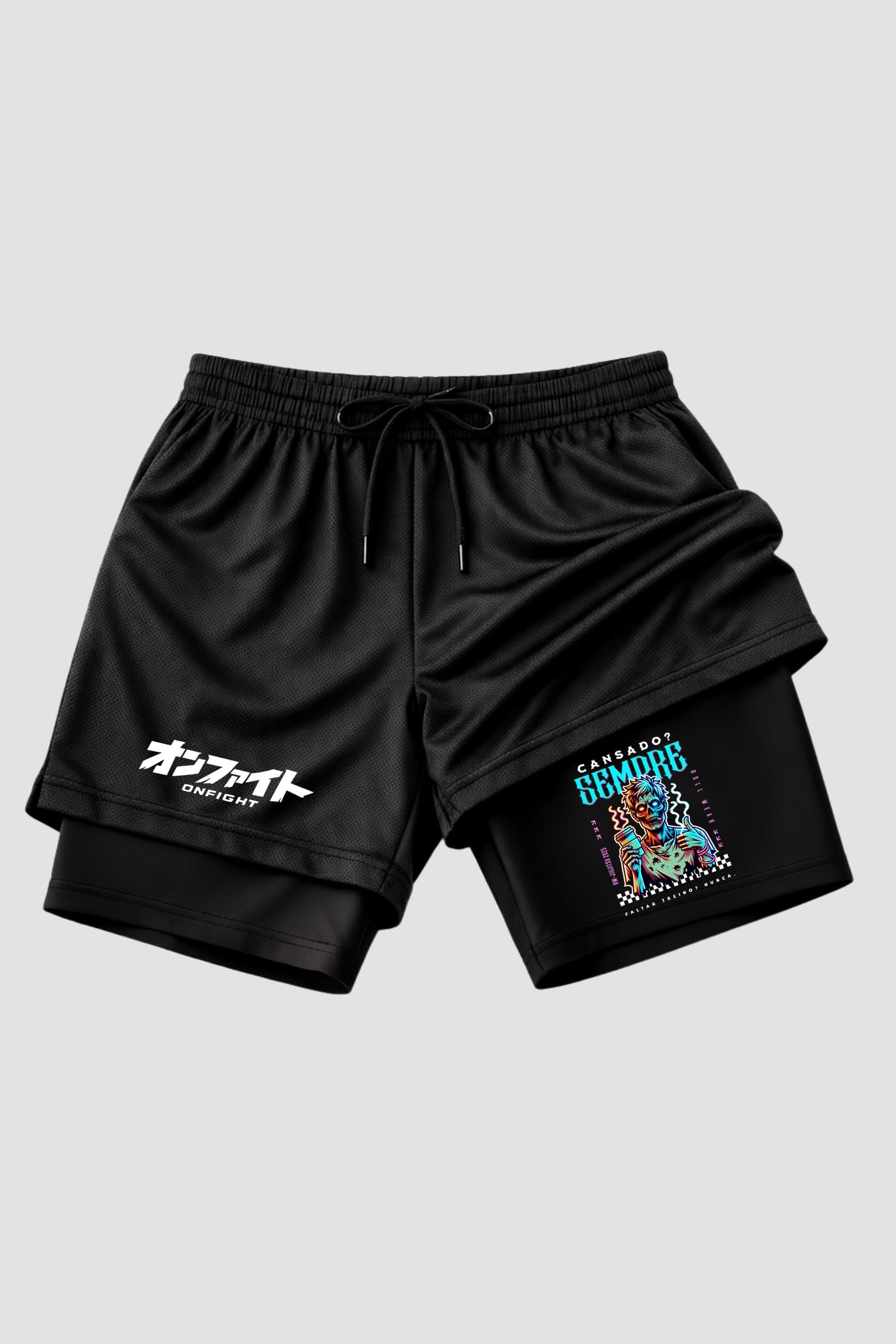Short de compressão 2 em 1 jiu-jitsu Cansado Sempre