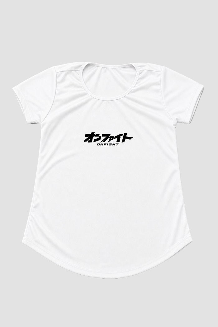 kIT Camiseta Dry fit Femino com short de compressão Onfight basic Branco