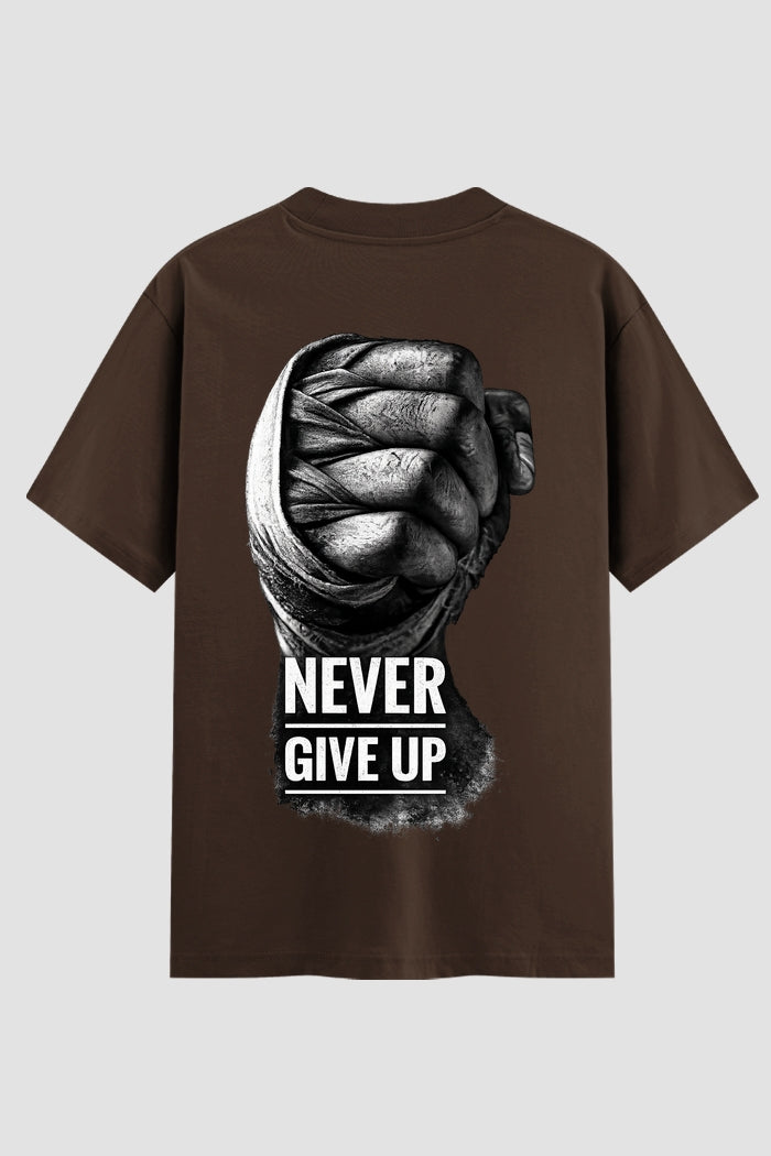 Camiseta Oversized Suedine Boxe Never Give Up