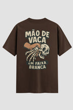 Camiseta Oversized Jiu-Jitsu mão de vaca em faixa branca Oversized jiu-jitsu OnFight P Chocolate Masculino