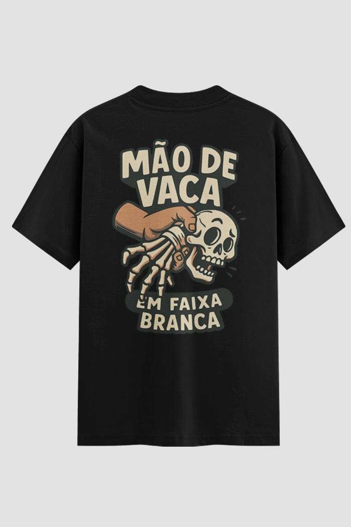 Camiseta Oversized Jiu-Jitsu mão de vaca em faixa branca Oversized jiu-jitsu OnFight P Preto Masculino