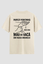 Camiseta Oversized Jiu-Jitsu pareço bonzinho mas dou mão de vaca em faixa branca Oversized jiu-jitsu OnFight P Off White Masculino