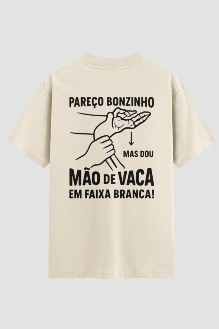 Camiseta Oversized Jiu-Jitsu pareço bonzinho mas dou mão de vaca em faixa branca Oversized jiu-jitsu OnFight P Off White Masculino
