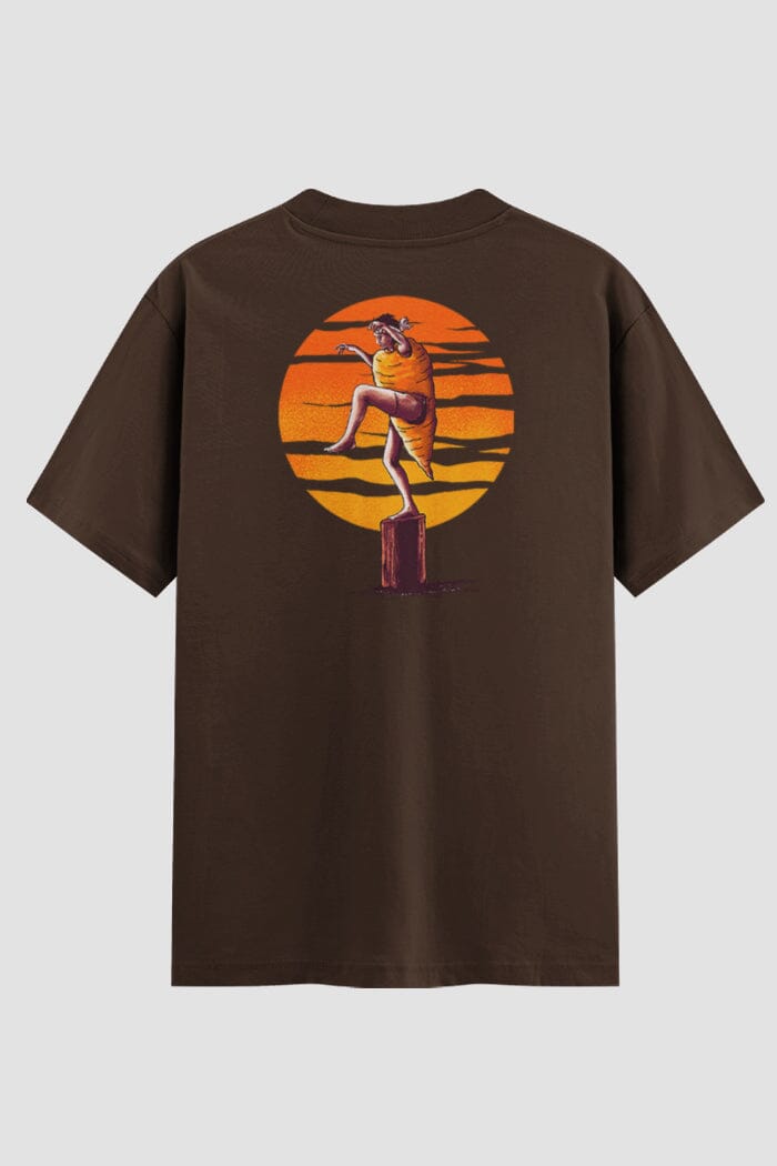 Camiseta Oversized Karate Sunset Wave Drop Oversizeds Karate OnFight P Chocolate Masculino