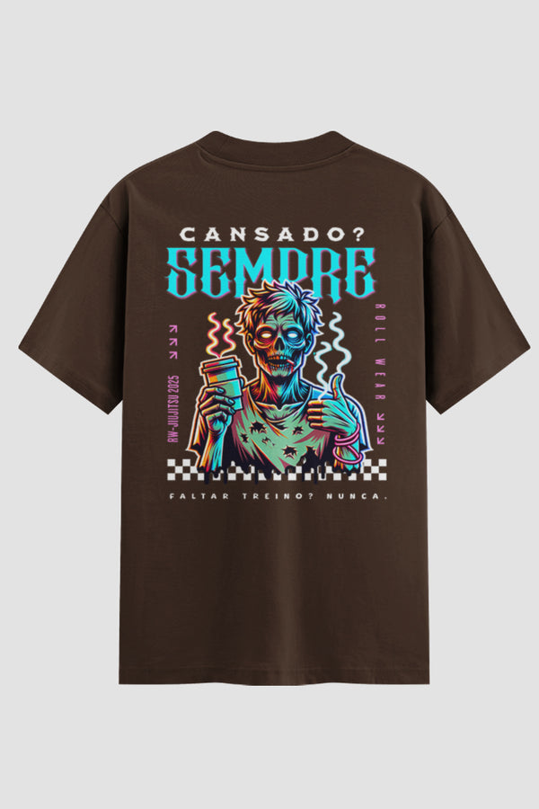 Camiseta Oversized Suedine Jiu-Jitsu Cansado Sempre