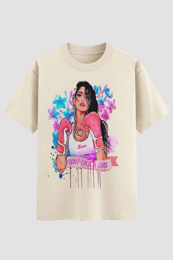 Camiseta Oversized feminina Fight Like a Girl  - Estampa Frontal