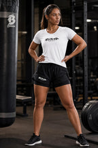 kIT Camiseta Dry fit Femino com short de compressão Onfight basic Branco
