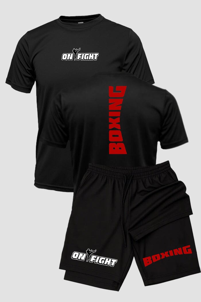 Kit Camiseta Algodão Short Dry Fit Boxe Boxing Club Vermelho