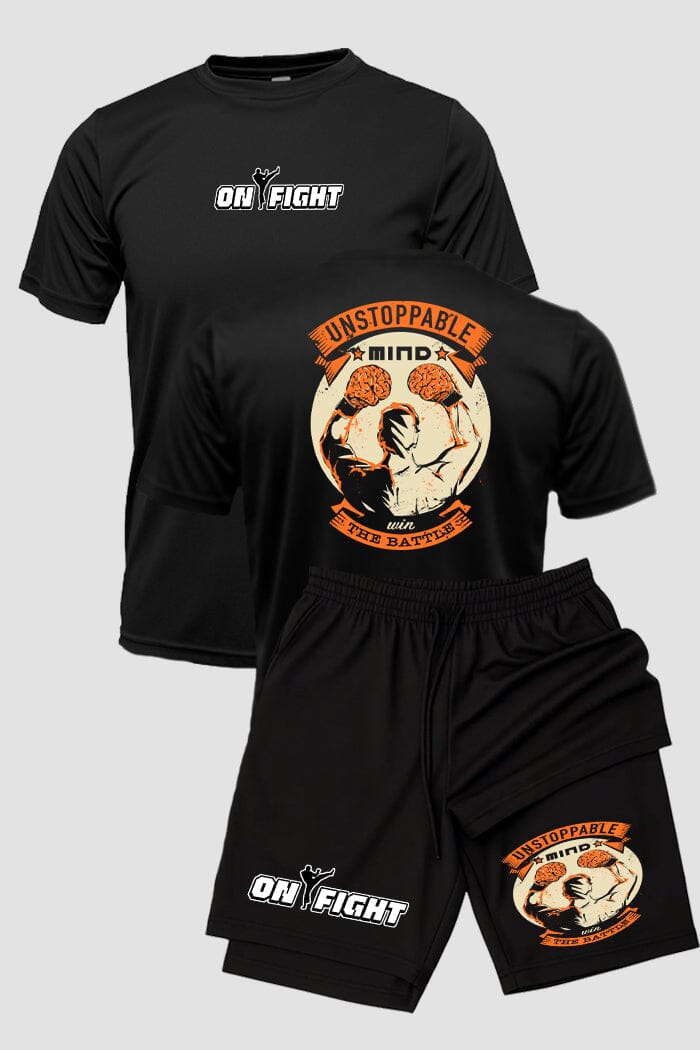 Kit Camiseta Algodão Short Dry Fit Boxe Unstoppable Mind