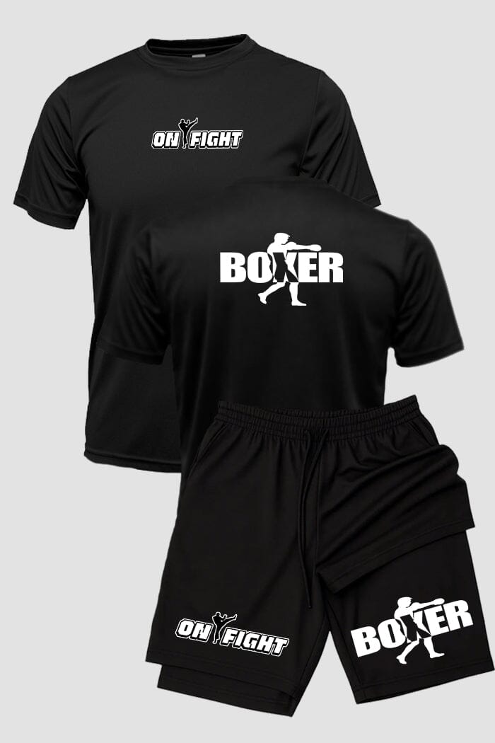 Kit Camiseta Dryfit com Short Dry Fit Boxe Boxer Tradicional Branco