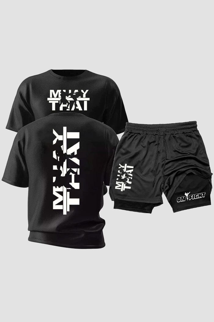 Kit Camiseta Dryfit com Short Dry Fit Muay Thai Escrita Vertical
