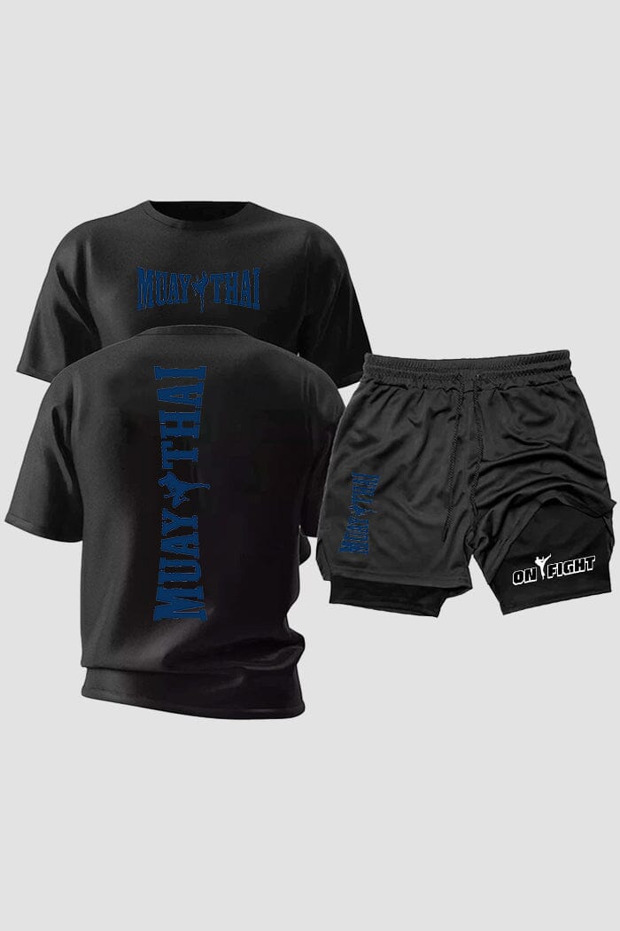 Kit Camiseta Dryfit com Short Dry Fit Muay Thai Fighter Azul Navy