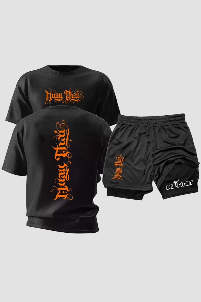 Kit Camiseta Dryfit com Short Dry Fit Muay Thai Tiger Laranja