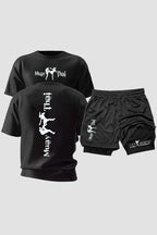 Kit Camiseta Dryfit com Short Dry Fit Muay Thai Tradicional Prata kit short e camiseta muaythai OnFight 