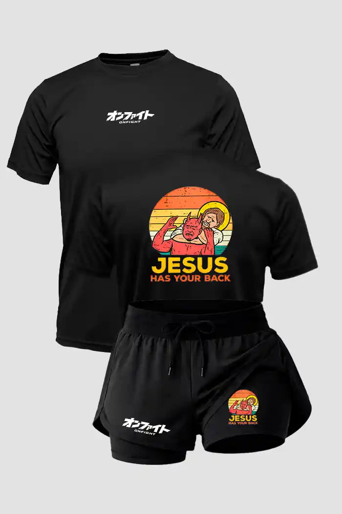 kIT Camiseta Dry fit e short  2 em 1  Jesus Has Your back