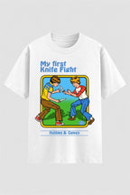 Camiseta Oversized Suedine My First Knife Fight - Estampa FRONTAL