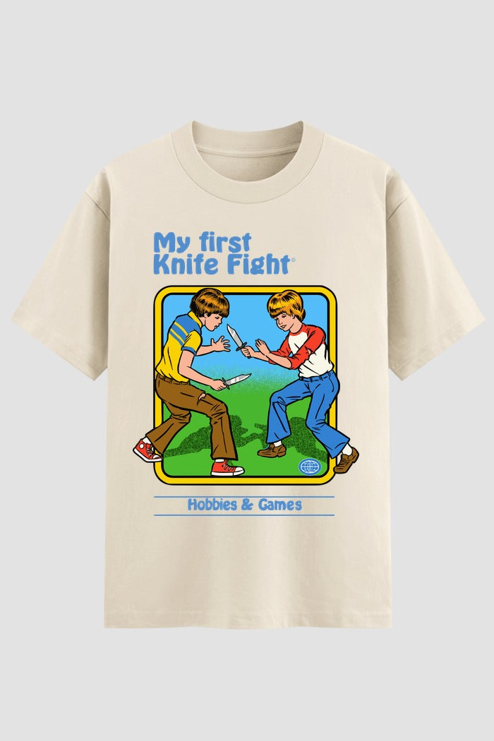 Camiseta Oversized Suedine My First Knife Fight - Estampa FRONTAL