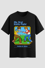 Camiseta Oversized Suedine My First Knife Fight - Estampa FRONTAL