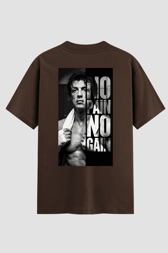 Camiseta Oversized Suedine Rocky Balboa No Pain No Gain Quote