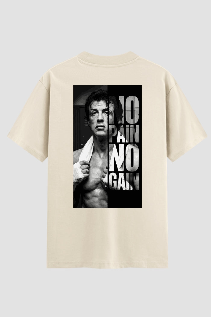 Camiseta Oversized Suedine Rocky Balboa No Pain No Gain Quote