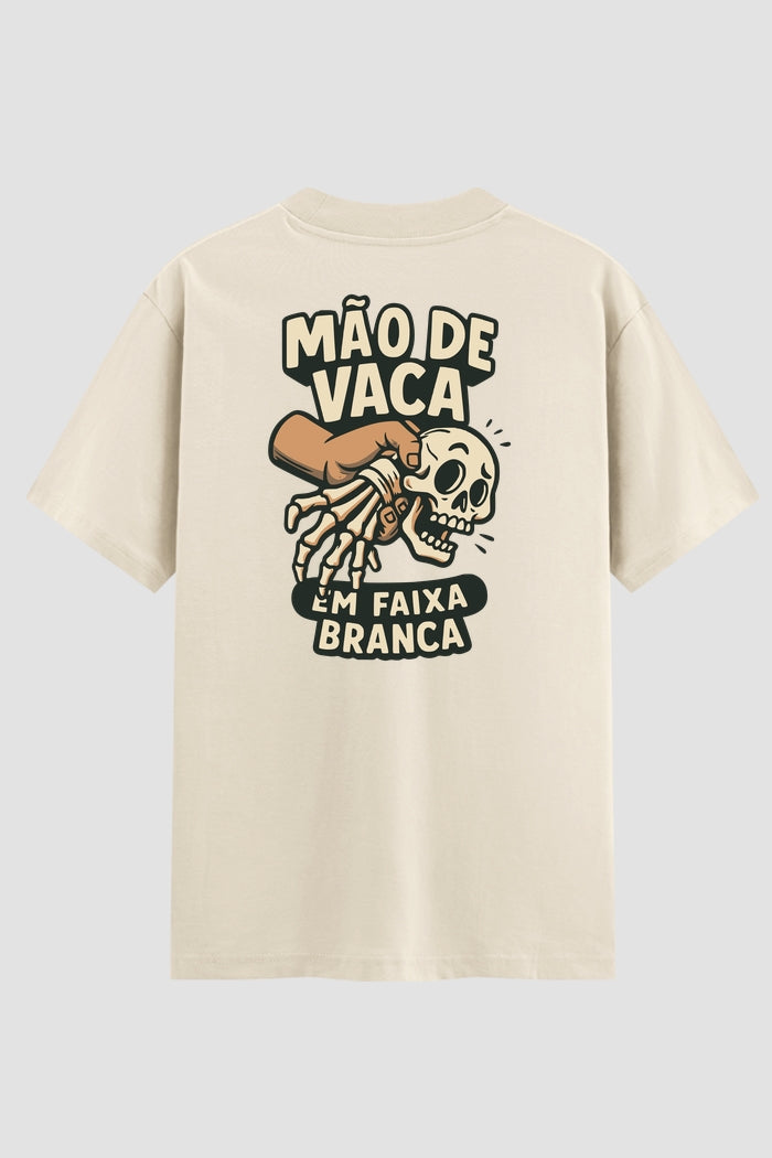 Camiseta Oversized Suedine Jiu-Jitsu mão de vaca em faixa branca modelo 02