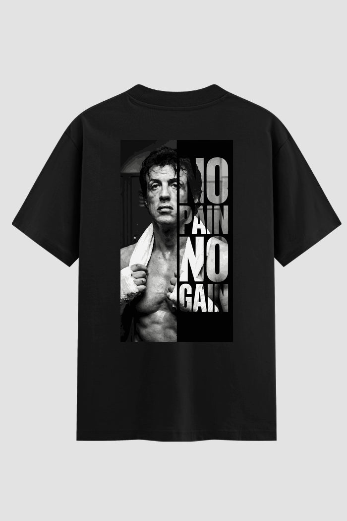 Camiseta Oversized Suedine Rocky Balboa No Pain No Gain Quote