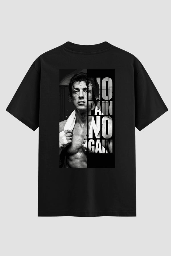 Camiseta Oversized Suedine Rocky Balboa No Pain No Gain Quote