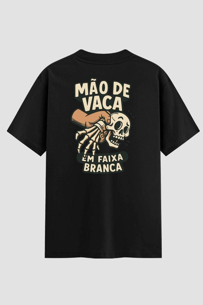 Camiseta Oversized Suedine Jiu-Jitsu mão de vaca em faixa branca modelo 02