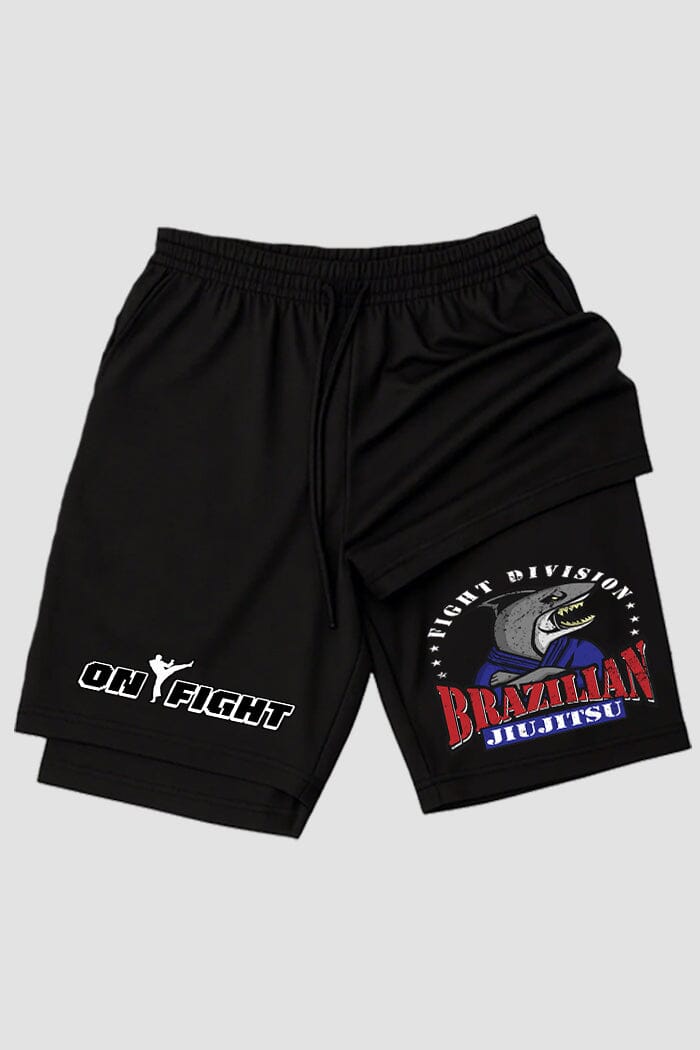 Short de compressão 2 em 1 jiu-jitsu Shark Roll Division shorts Jiu-jitsu OnFight 
